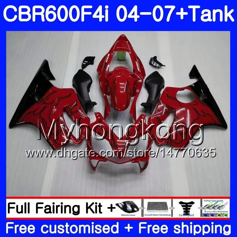 Cuerpo para HONDA CBR 600F4i CBR600 FS CBR600F4i 04 05 06 07 281HM.7 CBR 600 F4i CBR600 F4i 2004 2005 2006 2007 Kit de carenados rojo negro