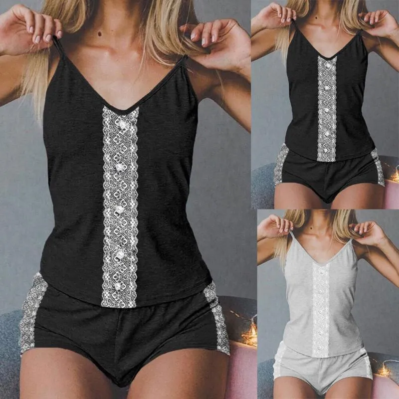 Pigiama da donna Set in cotone senza maniche in pizzo Set da notte Pigiama Femme Pijama Camicia da notte sexy Pigiama da donna Sleepwear