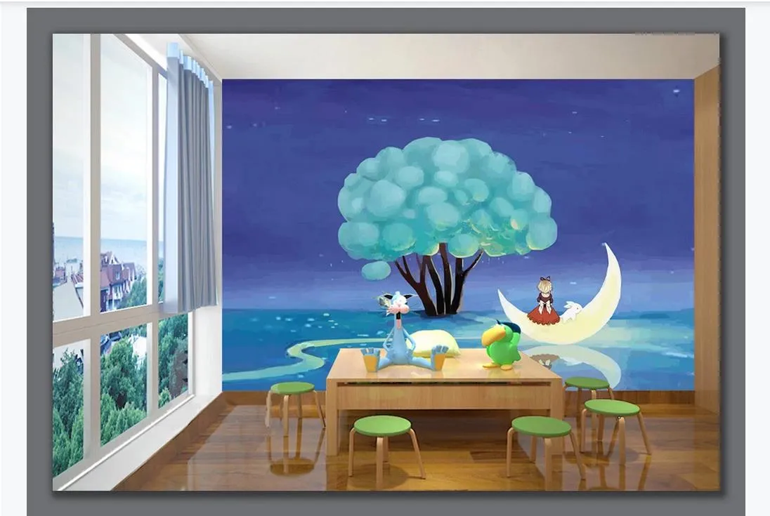 Personalizzato grande murale 3D carta da parati del fumetto luna cielo stellato per bambini camera da letto murale TV muro Sfondo Home Decor Papel De parede