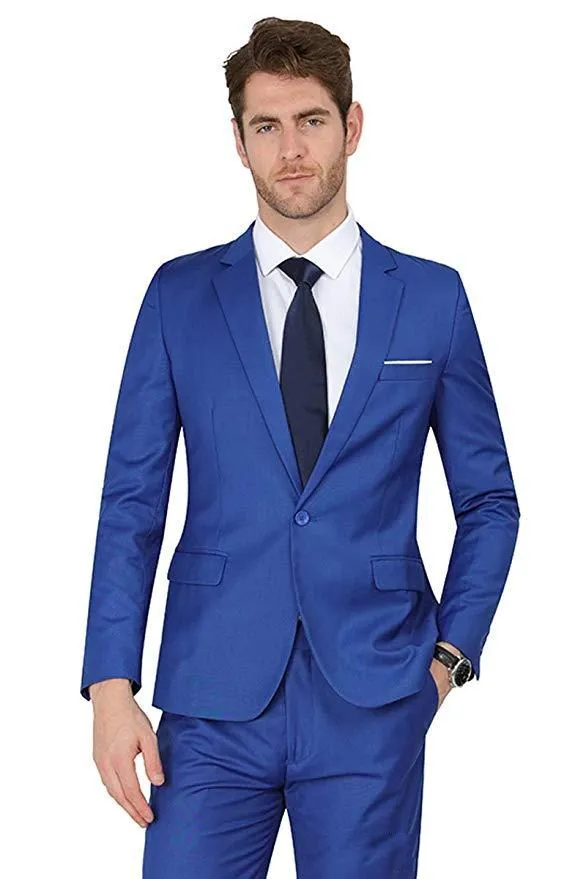 뜨거운 판매 한 버튼 블루 웨딩 남성 노치 라펠 두 조각 비즈니스 신랑 턱시도 정장 (재킷 + 바지 + 넥타이) W1211