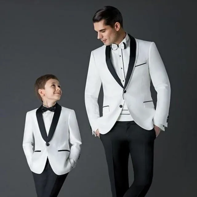 Smoking bianco per lo sposo Abiti da sposa da uomo per blazer slim fit Father And Boys Beach Garden Wedding Prom Abiti da lavoro Blazer da uomo migliore