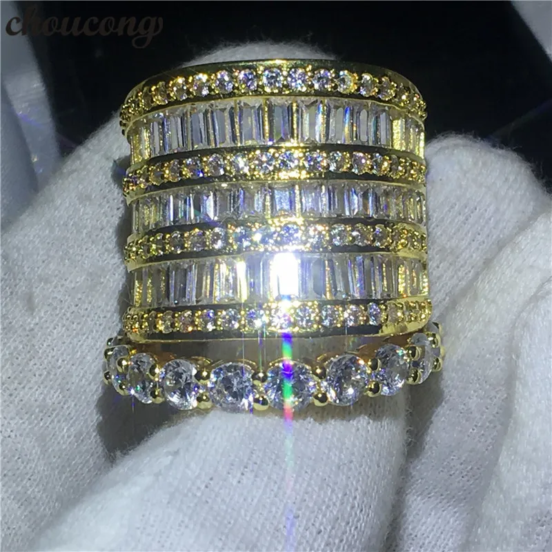 Choucong Handmade Big anel conjunto Yellow Gold Filled 925 anéis de noivado de casamento de prata para as mulheres jóias com diamantes claros