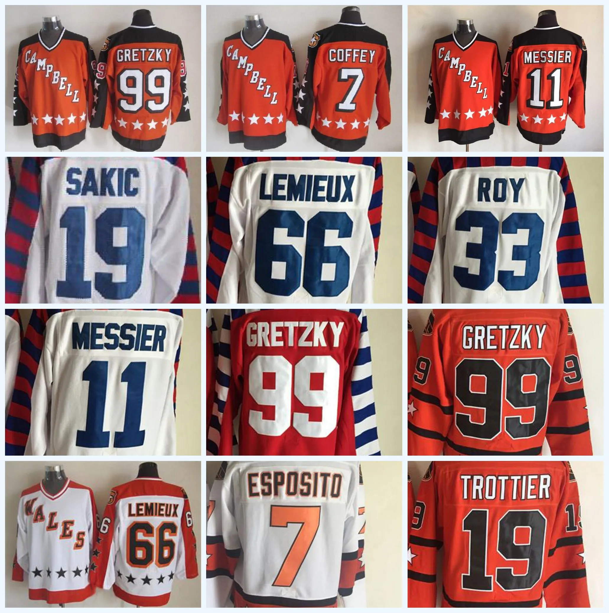 99 Wayne Gretzky 올스타 Campbell 하키 저지 19 Trottier 11 Mark Messier 7 Paul Coffey 66 Lemieux 33 Roy 스티치 저지