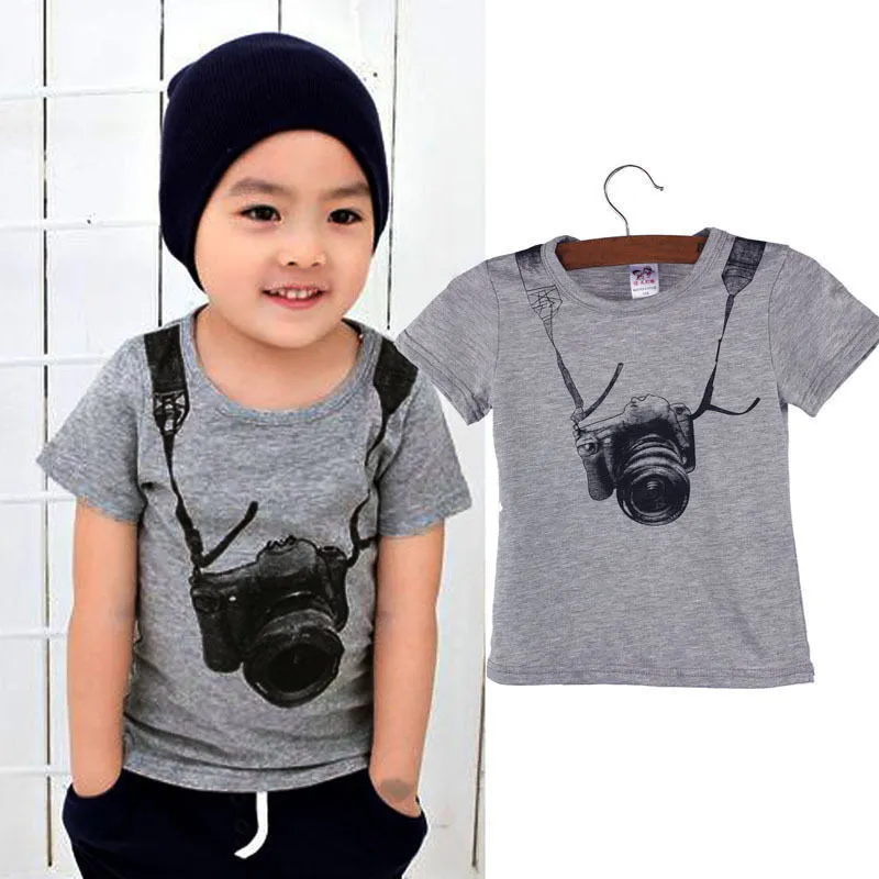 Новое лето Дети Baby Boy с коротким рукавом камера Печатной футболка