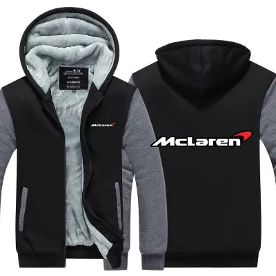 Thicken Autumn Winter Men Women's Hoodie, McLaren Car Logo Fleece  Streetwear Zipper Jacket