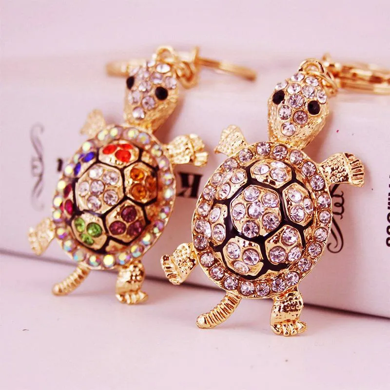 Titular Chains animal Metal Keychain Turtle Pendant Chaveiro colorido de cristal Rhinestone Moda chave do carro do presente de aniversário Chaveiro