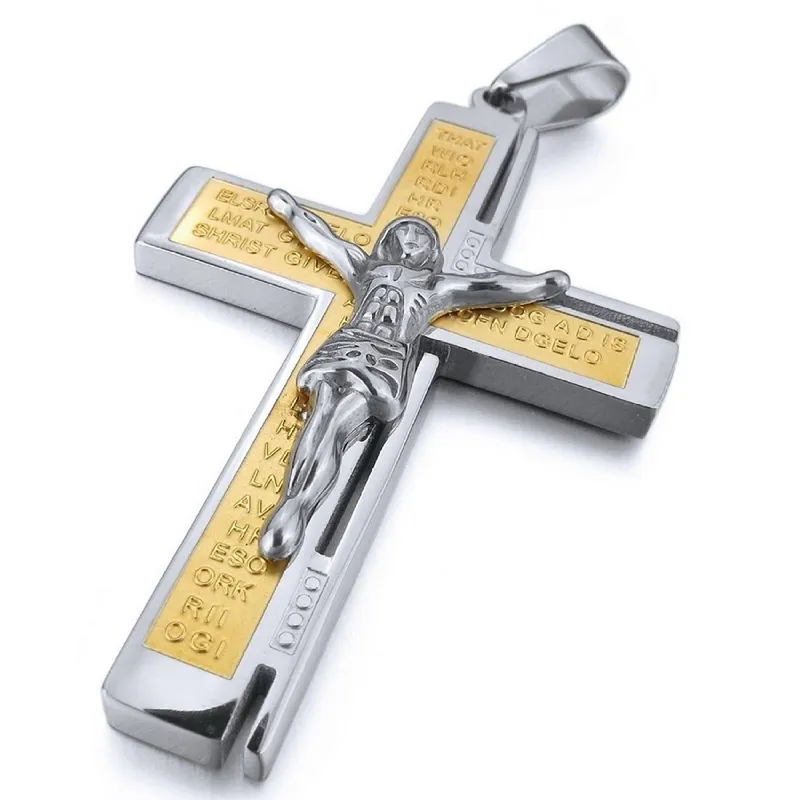 Silber Gold Anhänger Halskette Jesus Christus Kruzifix Kreuz Bibel Vaterunser Vintage Jewerly mit Kette