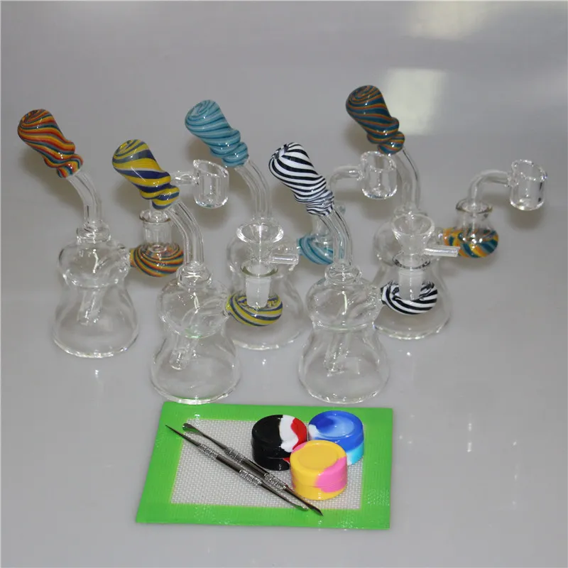 6.3 Inch Mini Glass Bongs Dab Rigs hookah 14mm Female Joint With tobacco Bowl small Bubbler Beaker Bong Water Pipes Oil Rig silicone mat container dabber tool