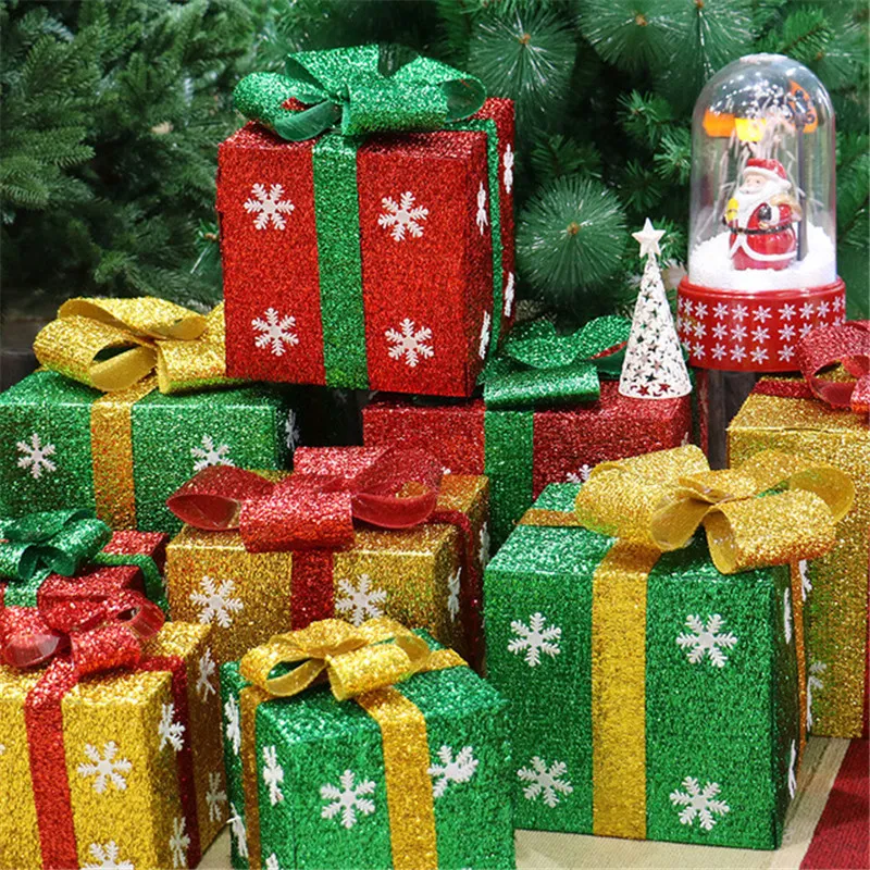 Decoração de Natal Caixa de Presente Decoração de Árvore de Natal  Suprimentos Janela Loja Super Cena