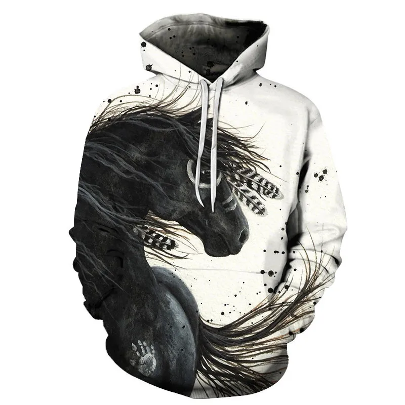 Gran oferta de sudadera con estampado de caballos coloridos para hombre y mujer, jersey 3D para hombre, sudaderas con capucha, chaqueta de manga larga de otoño para hombre