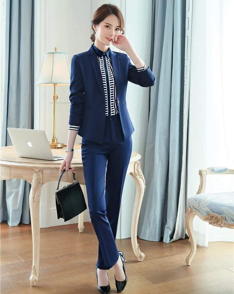 Formal Pant Suits For Women Work Wear Blue Skinny Fit Suit And