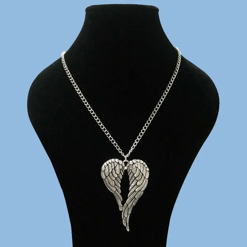 Large Guardian Angel Wings Heart Necklace Jewelry Pendant Necklace