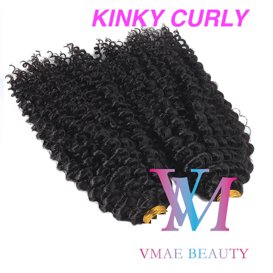 VMAE Горячих продавать индийский природный черный 100г Afro Kinky завитых 3A 3B 3C Remy Деве ленты в волосах Связки Extensions человека