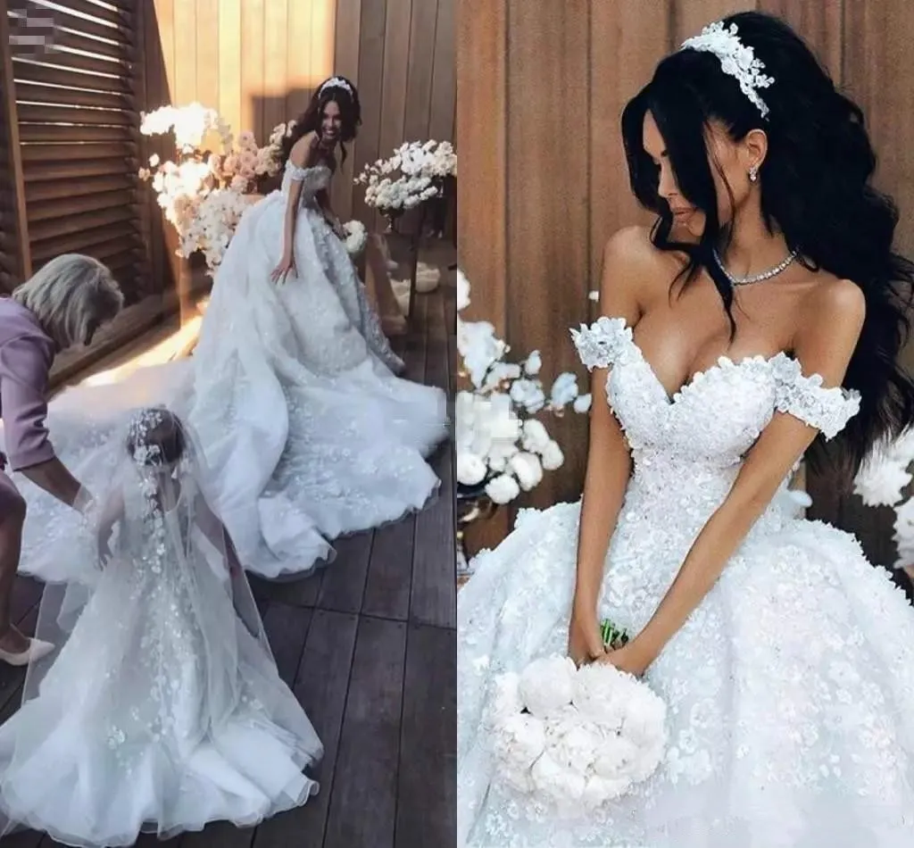 Luxe Saudi Dubai 3D Bloemen Kant Trouwjurken Applicaties Afrikaanse Baljurk Land Custom Vestido de novia Formele Bruidsjurk Arabisch