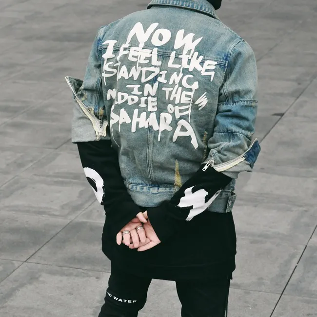 Street Style Hip Hop Jeans Jacket for Men Cotton Denim Jacket with Holes 2024 Collection