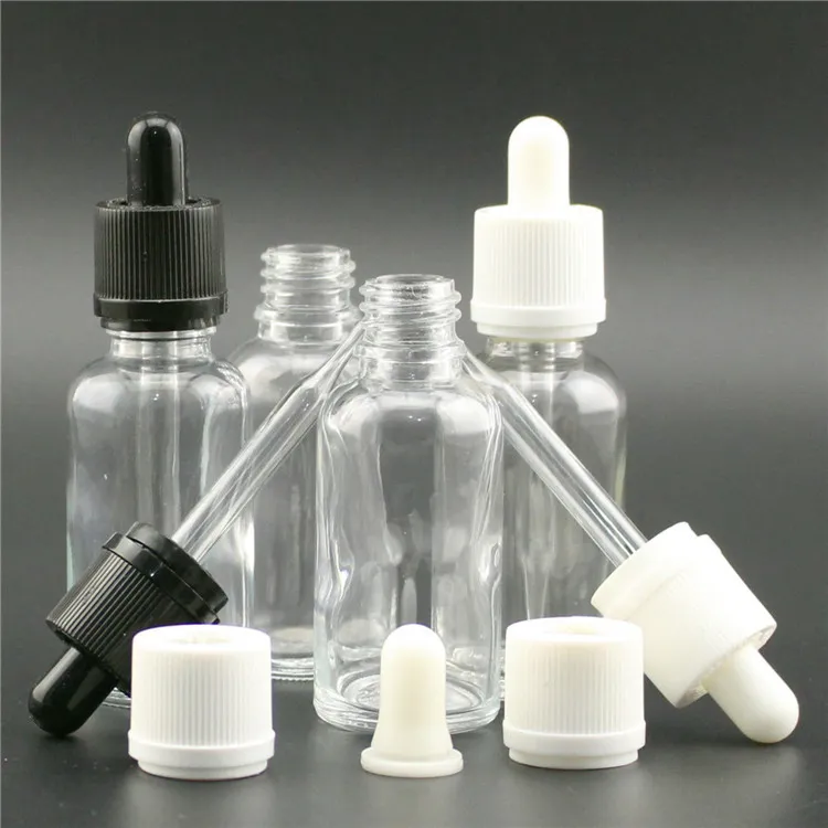 Wholesale Clear E Liquid E Juice Glass Dropper Bottles 30ML Round Pipette Essential Oil Container With Childproof Tamper Lids 550Pcs Lot