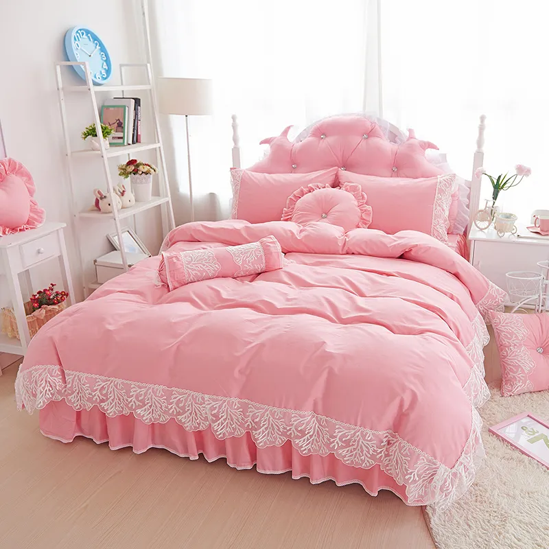 Pink Lace Princess Pink Comforter Set King/Queen Size, Solid Color
