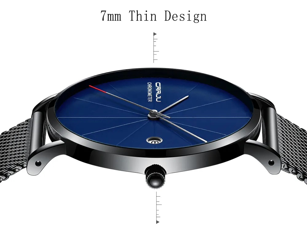 CRRJU Mens Watches Top Brand Luxury Black Quartz Men Watch Drop