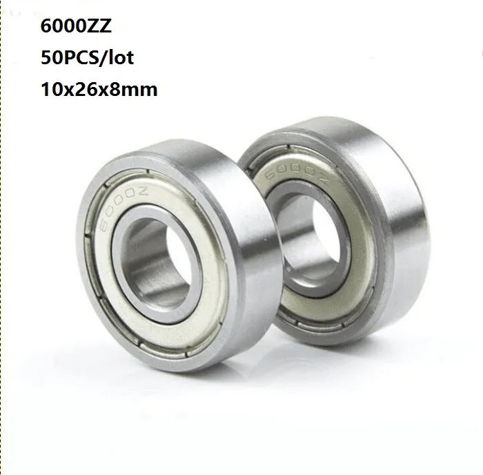 50pcs/lot 6000ZZ bearing 6000Z 6000 Z ZZ 10*26*8mm shielded Deep Groove Ball bearing 10x26x8mm