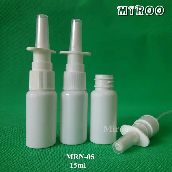 100+2pcs/lot 15ml Empty Glossy White Nasal Mist Plastic Spray Bottle with Atomizer Sprayer Nasal Pumps