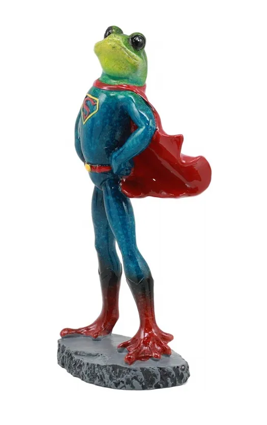 Statue di rana creative Rana in abito da Superman Novità Decorazioni per desktop intelligenti Camera da letto Soggiorno e arredamento per ufficio263g