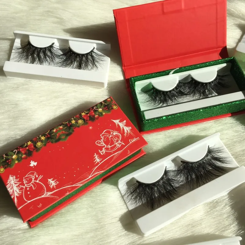 Christmas Gifts Eyelashes Packaging 27mm 5D Mink Lashes 100% Hand Made Eyelash ODM OEM Accept FDshine
