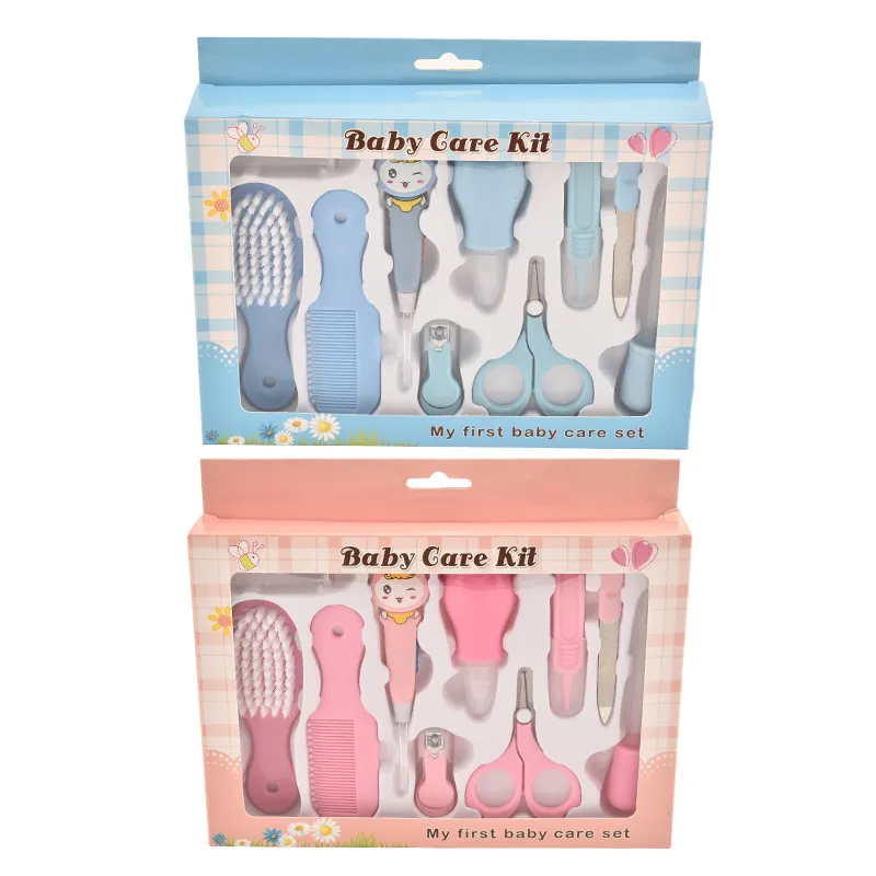 10 pçs / set Neonatal Nail Care Kit 10 conjuntos de aspirador cabelo pente tesoura escova e polonês bebê unha tesoura Baby Heathy Cuidados M294