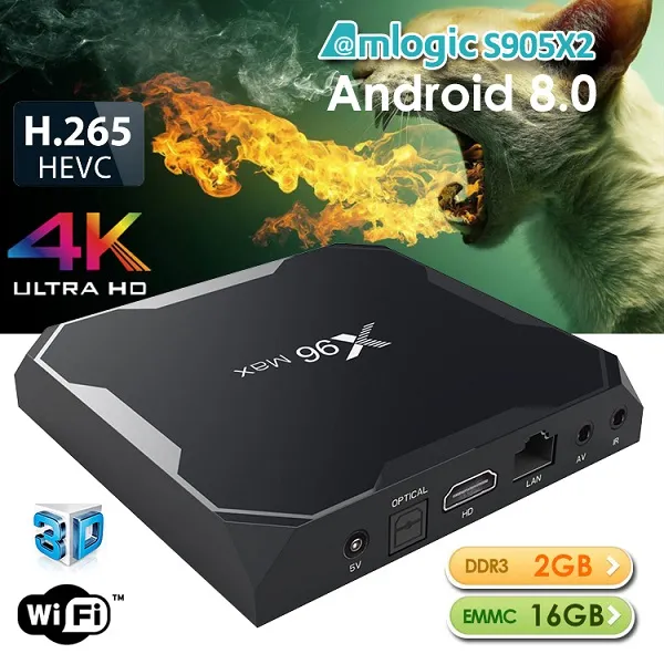 X96最大AMLOGIC S905X2 Android 8.1 TVボックス4GB 64GBスマートテレビボックスサポート2.4G + 5.8G WiFi BT4.0 TX6