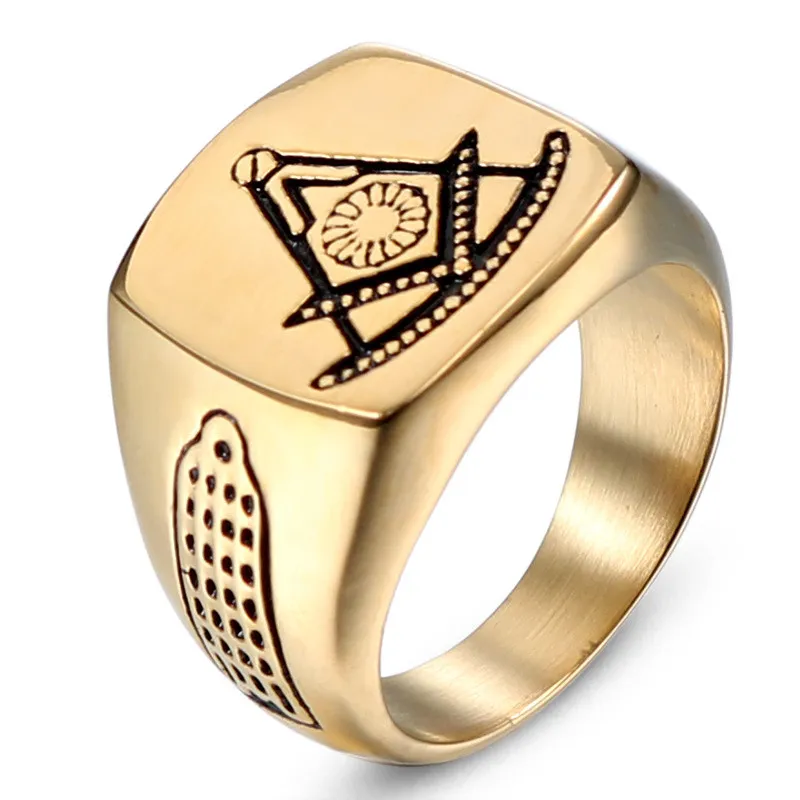 High Qualtiy gepolijst merk verleden Master Vrijmetselaars Signet Rings gouden kleur titanium roestvrijstalen vrijmetselaar gratis mason ring voor mannen sieraden