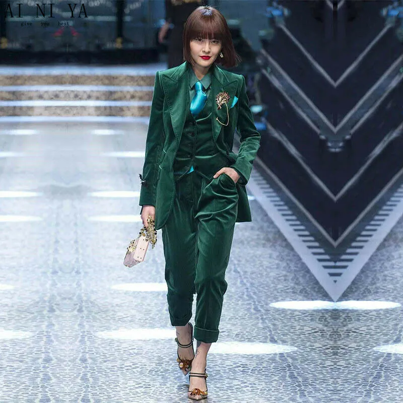 Mother Of The Pantsuit For Bride Dark Green Velvet Business Work