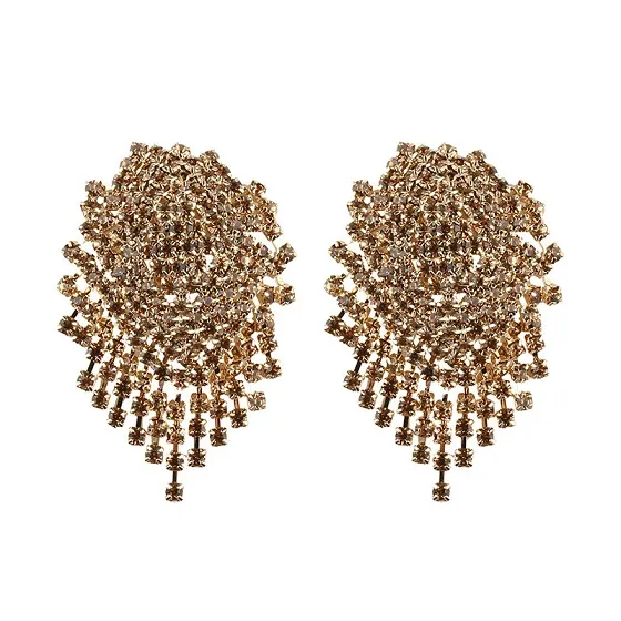 Wholesale-super glittering fashion luxury designer exaggerated full diamond rhinestone tassel stud earring for woman 4 colors