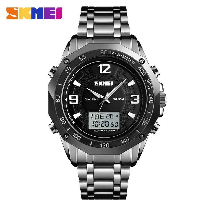 SKMEI Mode Sport Horloge Mannen Digitale Horloges Dual Display Waterdicht Lichtgevende Zilver Zwart Kleuren relogio masculino 1504301d