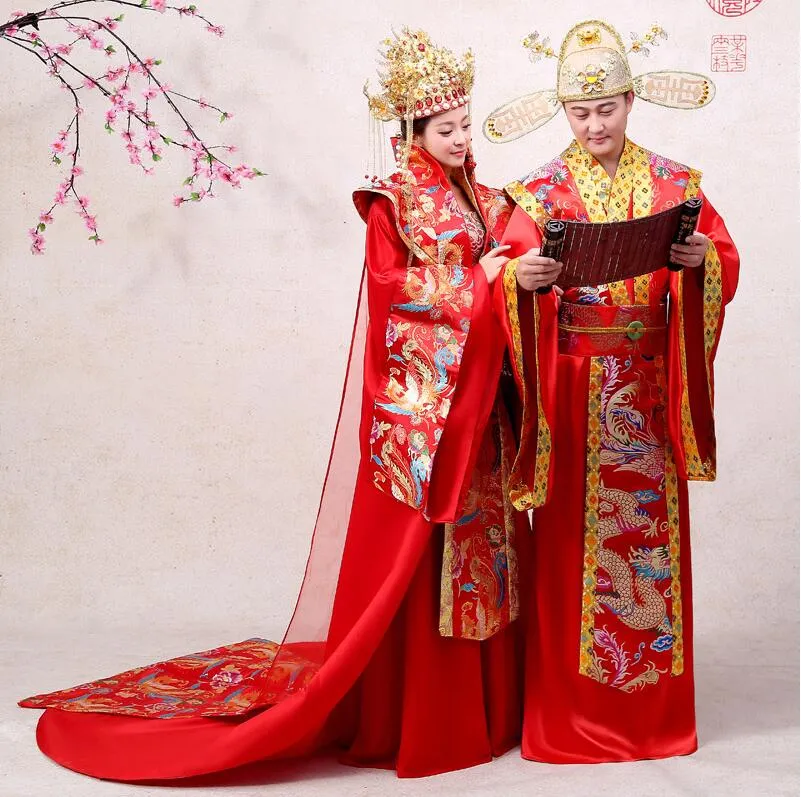 Cina Hanfu Abito da sposa Abito da sposa antico Abito da matrimonio Coppia d'oro rossa Abbigliamento da matrimonio Costume da spettacolo della regina dell'imperatore