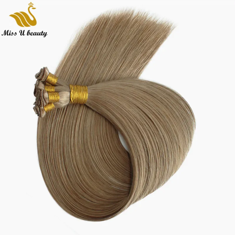 Remy Hair Extensions Double Drawn HairWeft Light Brown Mix Color #12/#14 Hand Tied HairWeaves Virgin