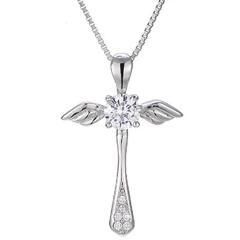 925 Sterling Silver Notre Dame de Paris Angel Wings Cross Pendant Halsband för kvinnor Män Vintage Smycken DHL Partihandel