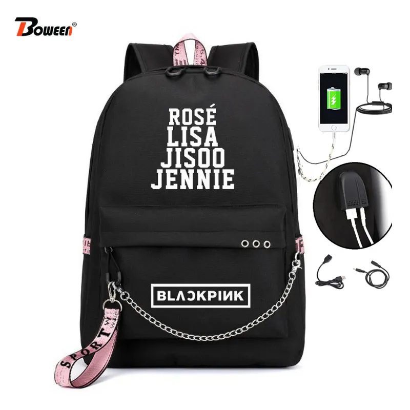 Acquistare Borse Kpop BLACKPINK LISA Zaino Della Corea Delle Donne Studente  Di Scuola Adolescenti Femmine Ragazzi Grande Catena Di Nylon Back Pack USB  Bagpack Economico | Consegna Veloce E Qualità | It.Dhgate
