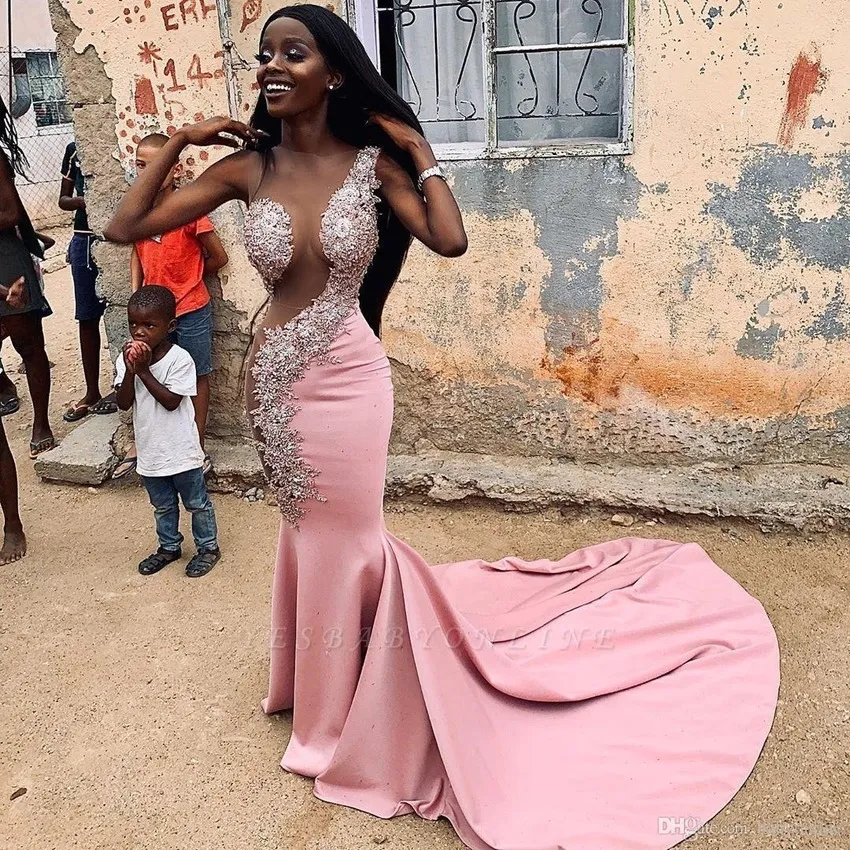 Custom Made 2022 Mermaid Black Girl Pink Mermaid Prom Dress With Sheer Bodice And Crew Neckline Perfect For African Evening Parties From Bestoffers 113.24 DHgate.Com