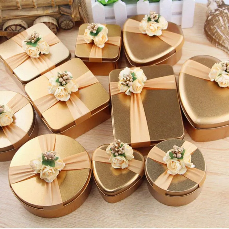 Metal Candy Boxes Tea Can Present Box Stor kreativ hjärta Round Square Shaped Wedding Gift Box Tinplate för baby shower