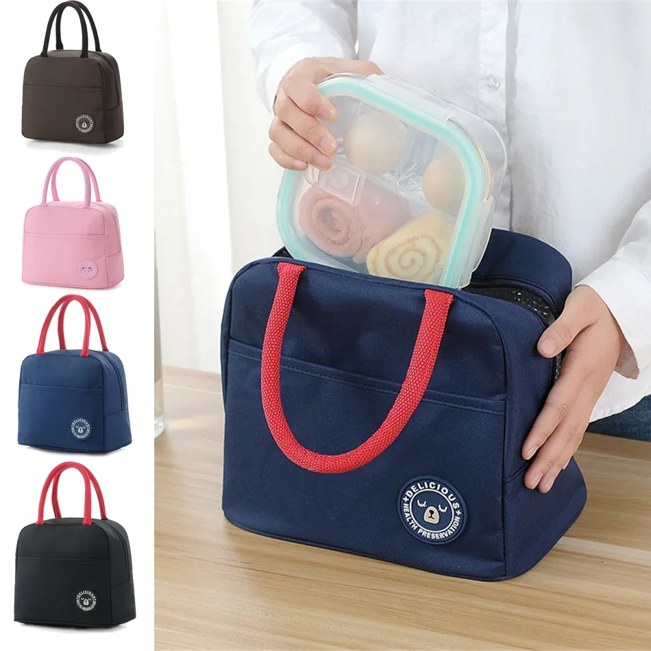 Varm återanvändbar lunchpåsar för kvinnor Isolerad kall kanfas Stripe Picnic Carry Case Thermal Portable Lunch Bag
