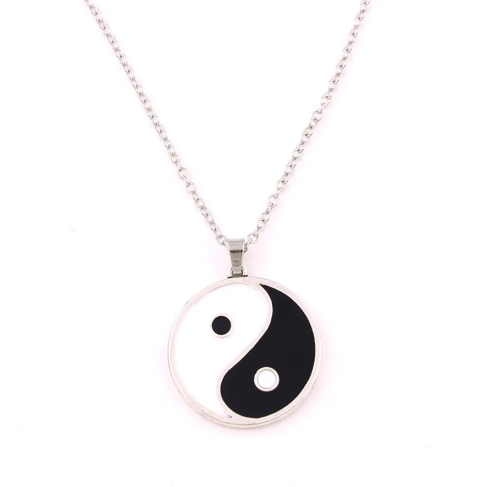 Antique noir blanc Yin Yang pentagramme pendentif réversible Double face conception taoïste Totem collier religieux