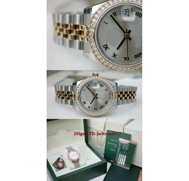 Prezent świąteczny Oryginalny certyfikat pudełkowy Casual Modern Watches Unisex Watches 178383 MidSize Steel Gold Diamond Roman Vi Diamond BE225O