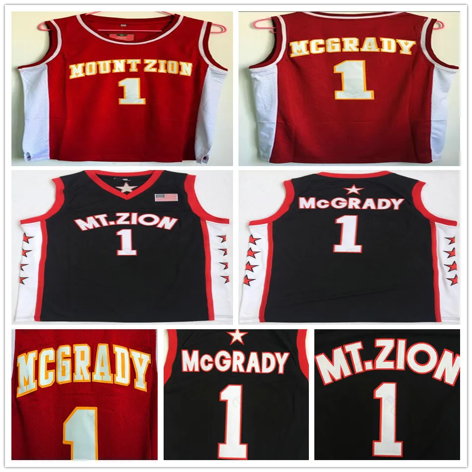 NCAA Mount Zion Christian High School Tracy #1 McGrady Jersey Black Red Black Red Stitched Mt.Ziont-Mac Basketball Jersey Shirts