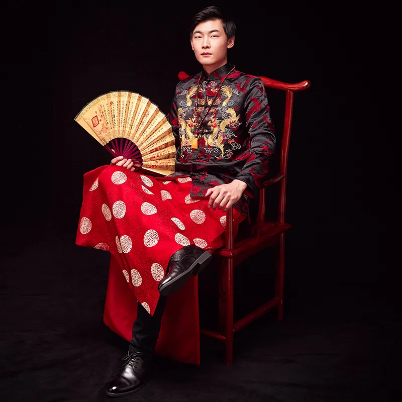 roupa étnica tradicional chinesa para homens jaqueta tang robe terno cheongsam masculino bordado dragão Qipao antigo traje de filme de TV