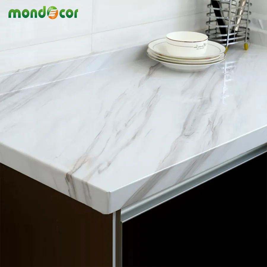 Glossy Marble Contact Paper DIY PVC Vinyl Kitchen Cabinet Counter Top Bathroom Self adhesive Wallpaper Home Decor Wall Stickers Y200103