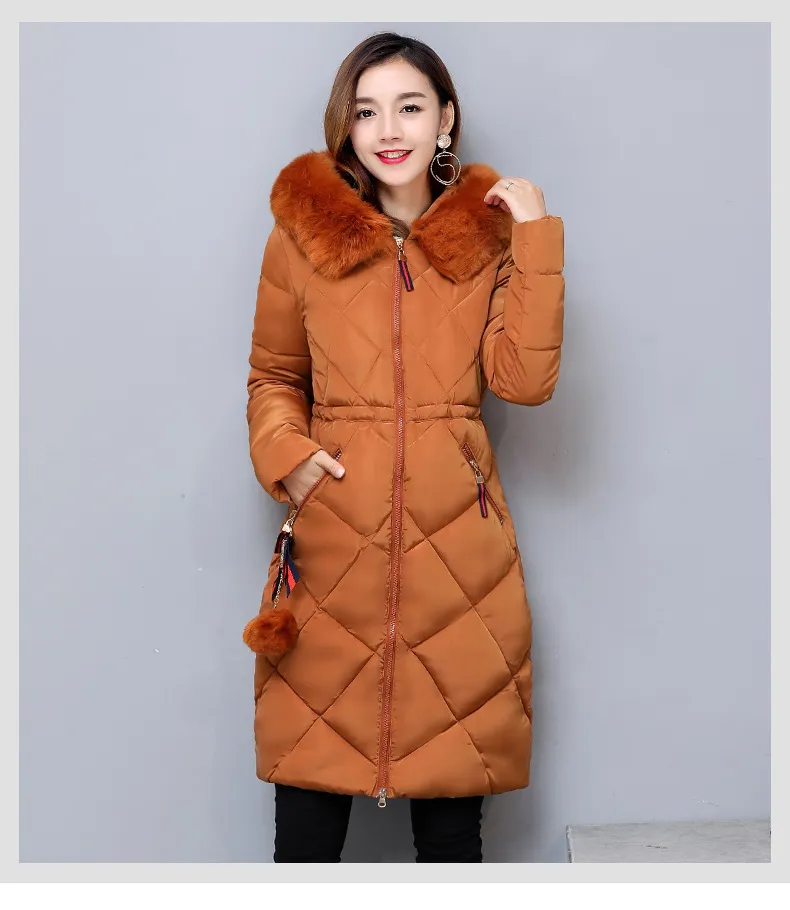 Big fur winter coat thickened parka women stitching slim long winter coat down cotton ladies down parka down jacket women