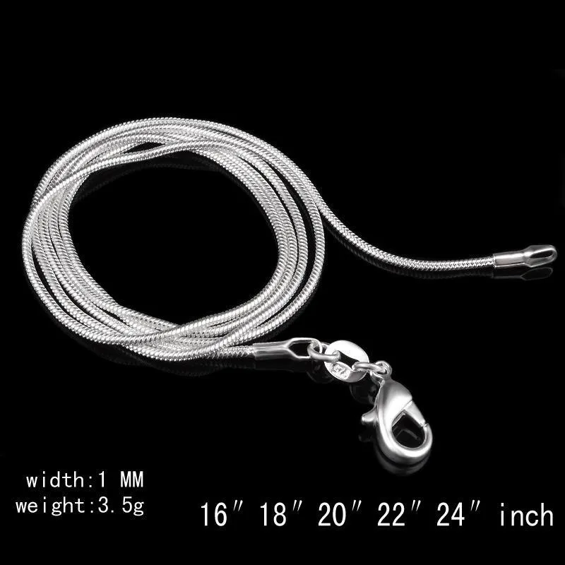 Stora kampanjer! 100 st 925 Sterling Silver Smooth Snake Chain Halsband Hummer Clasps Chace SMycken Storlek 1mm 16 tum --- 24 tum