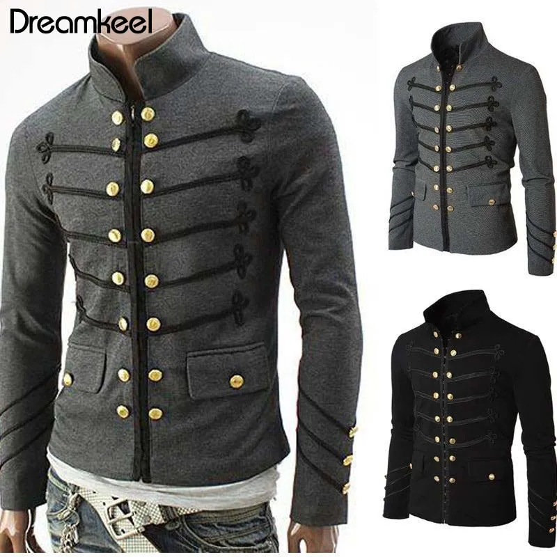 Men s Medieval Knight Jacket Gothic Victorian Style Zippered Coat in Solid Color for Purim Cosplay