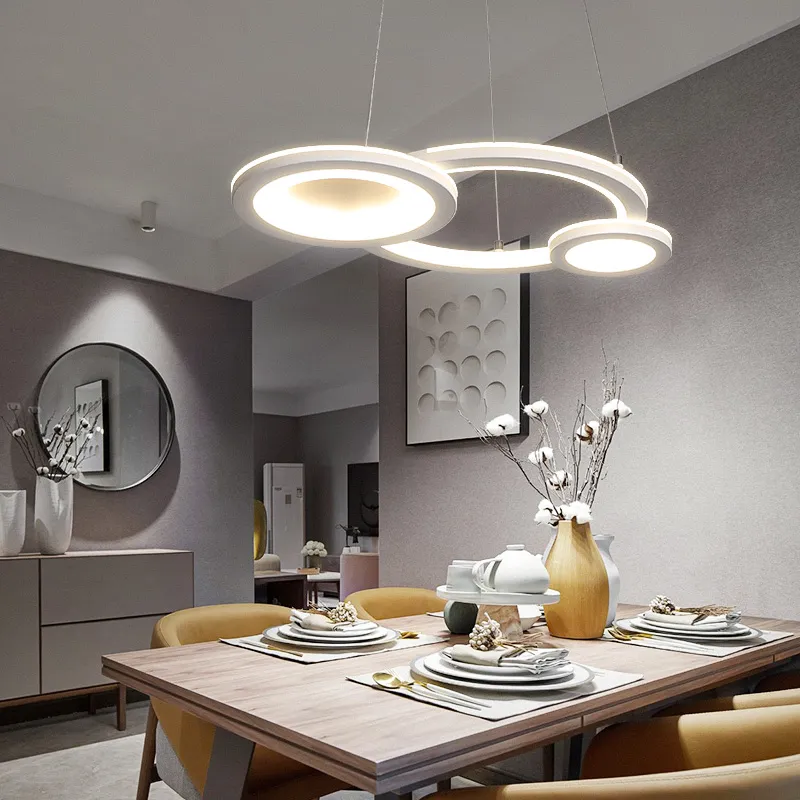 Grijze of witte afgewerkte minimalistische moderne LED-hanglampen voor woonkamer Eetkeuken Kameroppervlak Opbouw Hanglamp