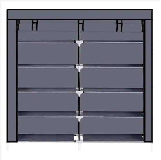 Étagère à chaussures portable à 7 niveaux avec couverture en tissu, armoire de rangement pour chaussures, gris