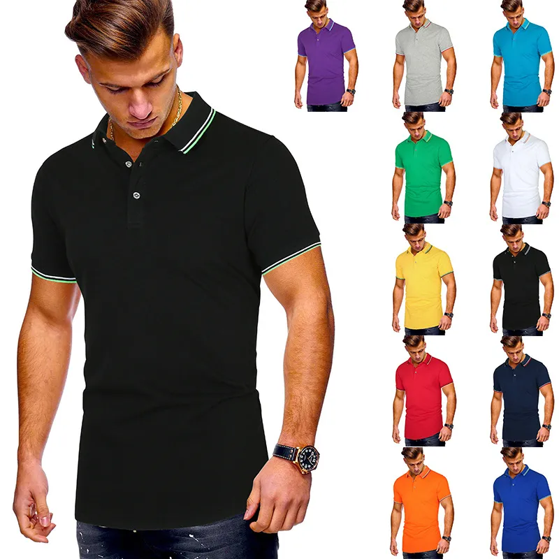 Novedad de verano 2020, camiseta deportiva con empalme a rayas y escote multicolor para hombre, pantalón corto informal de manga Polo3094